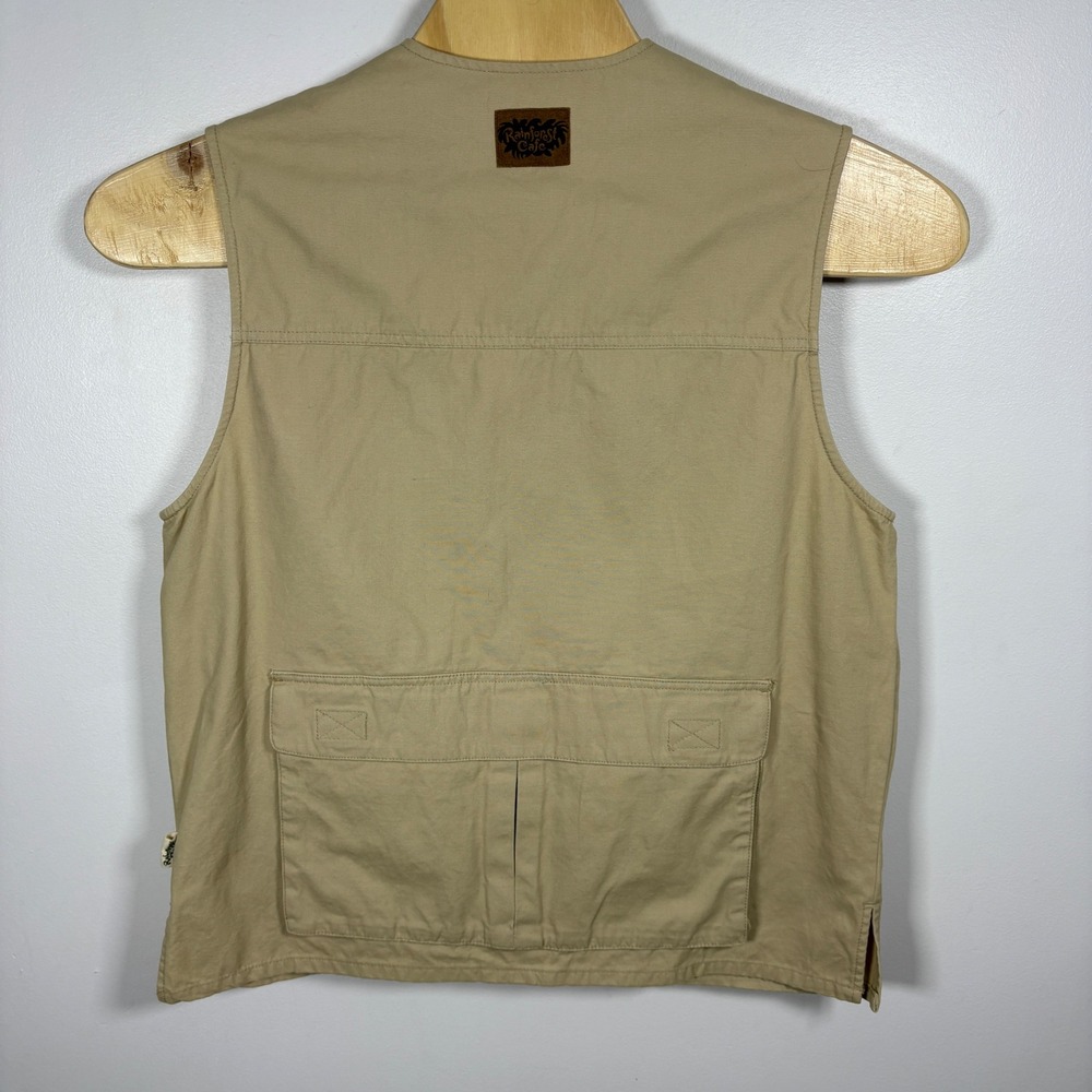 Rainforest Cafe Mens Khaki Cotton Canvas Multi Pocket Fishing Utility Vest - Picture 2 of 6
